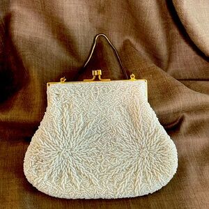 Vintage beaded purse 1950s evening bag satin lined